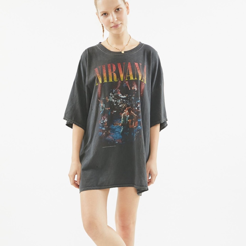 Urban Outfitters Nirvana Tee Dress Unplugged Oversized in Black Size One Size